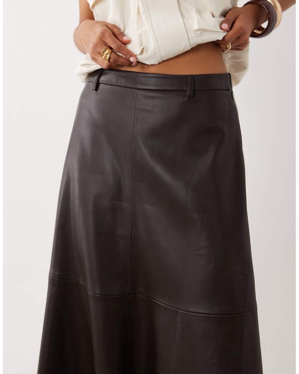 Mango White Faux Leather Midi Skirt
