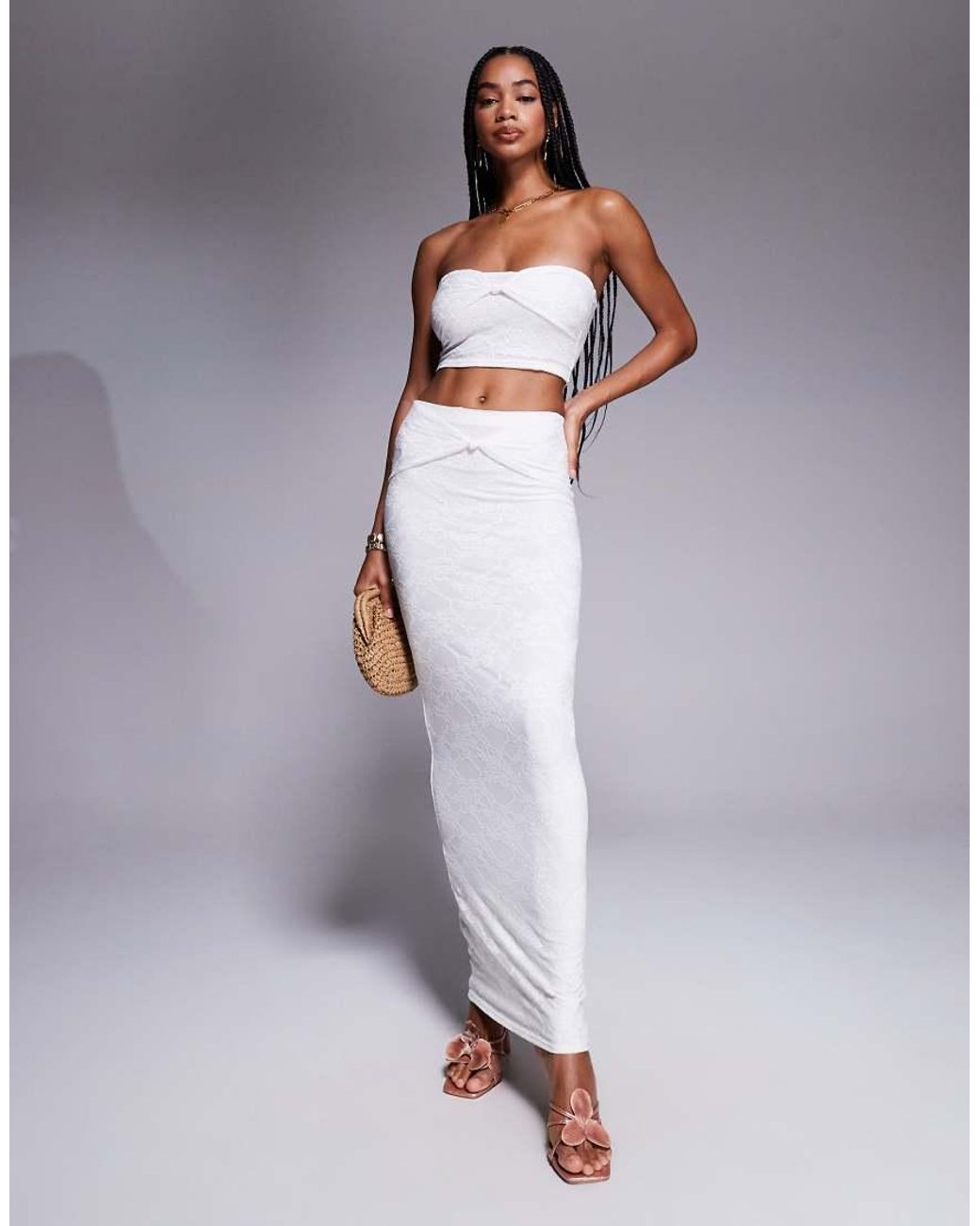 Kaiia Gray Exclusive Double Layered Slinky Lace Knot Detail Bandeau Top