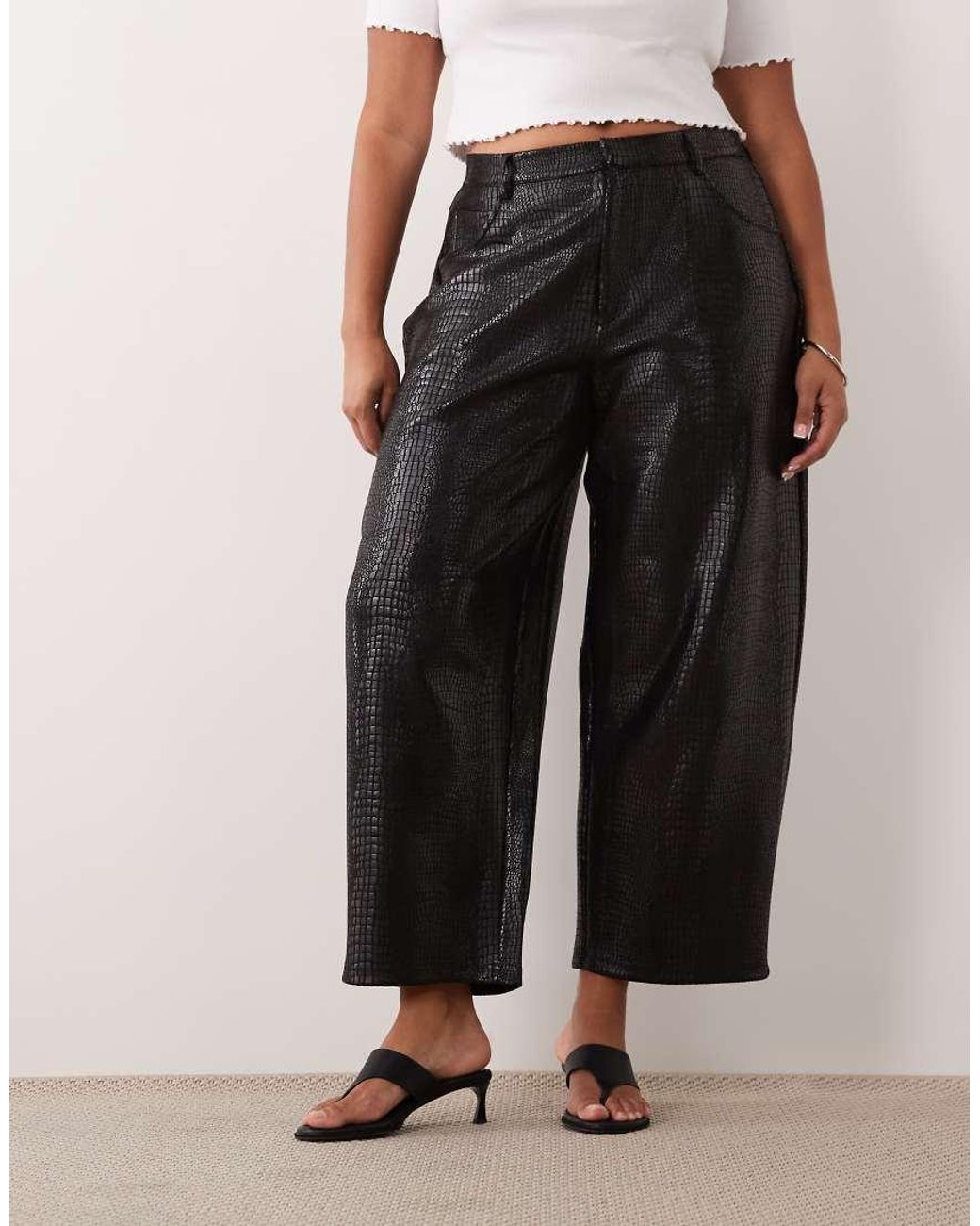 ASOS Black Asos Design Curve Croc Effect Barrel Trousers