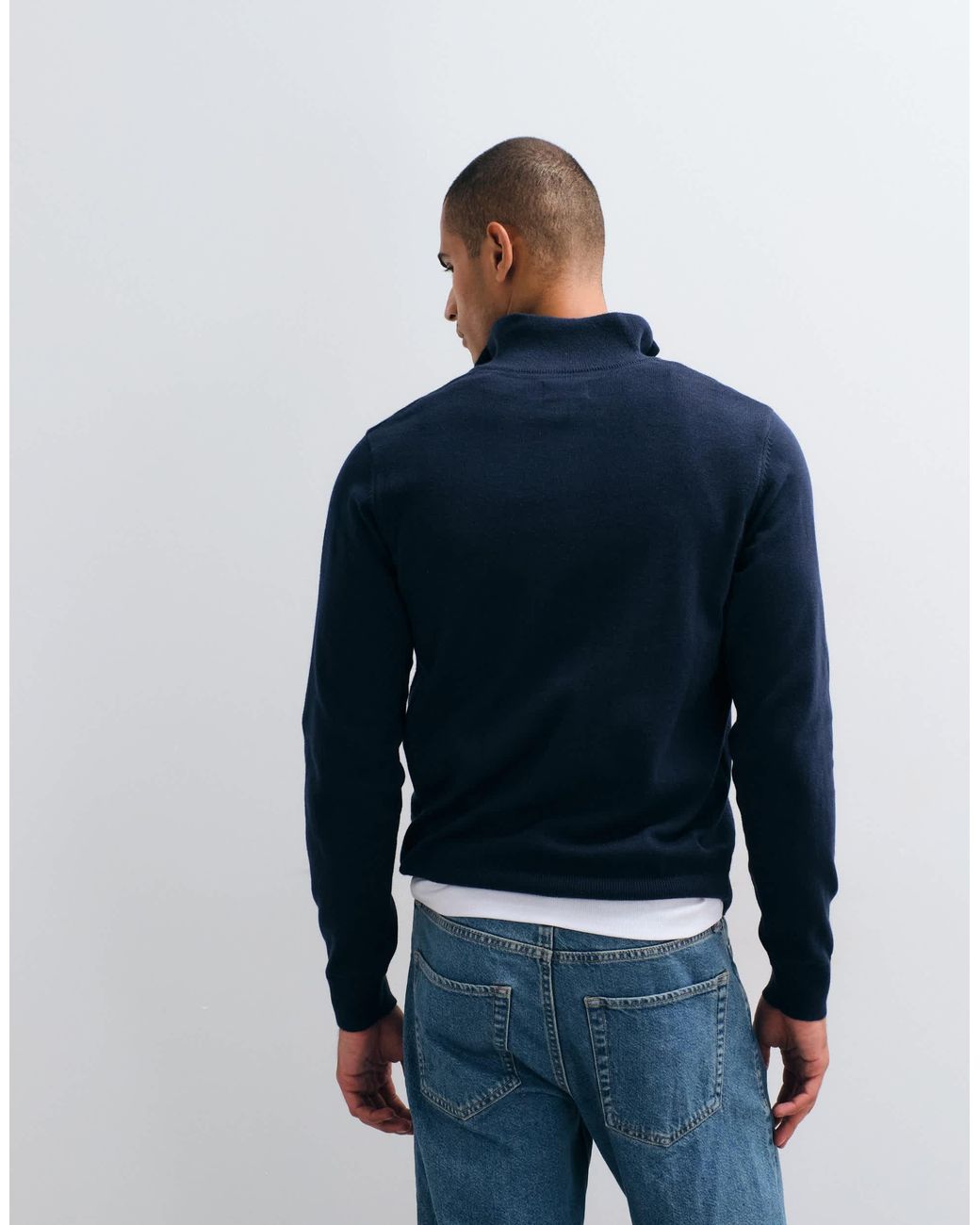 Pull en maille à col zippé quart Threadbare pour homme en coloris Blue