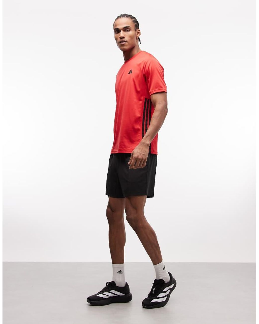 Adidas Originals Red Adidas Training Essentials 3 Stripe T-Shirt for men
