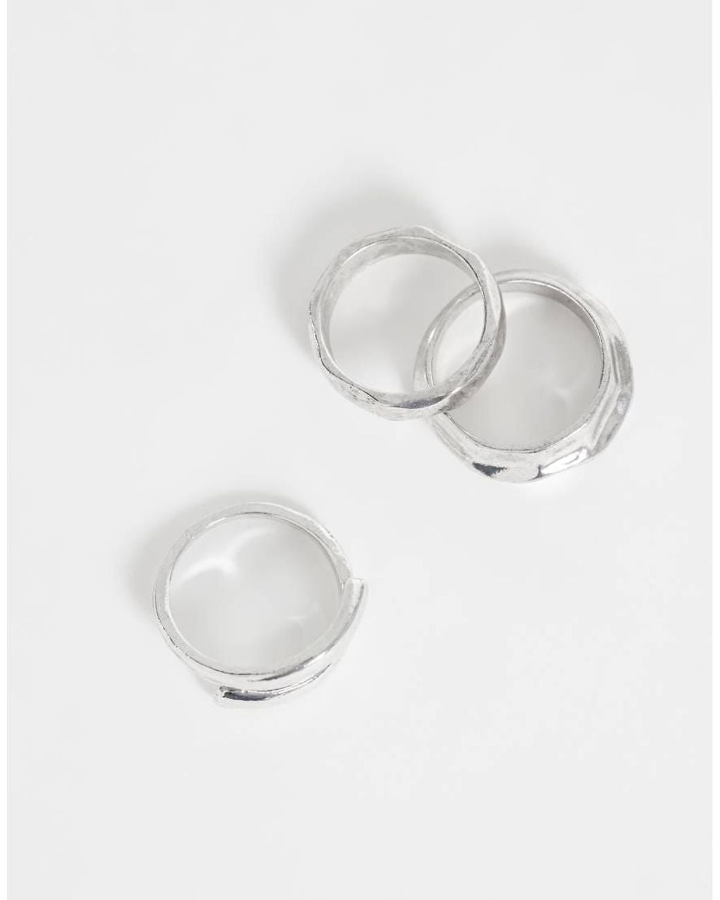 ASOS Natural 3 Pack Molten And Wraparound Ring for men