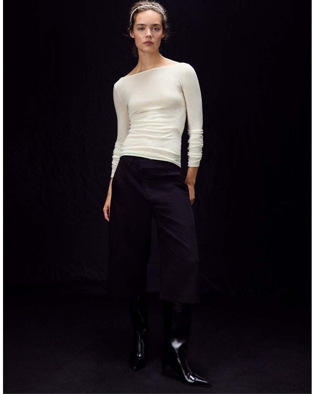 Stradivarius Blue Wool And Silk Boat-neck Sweater