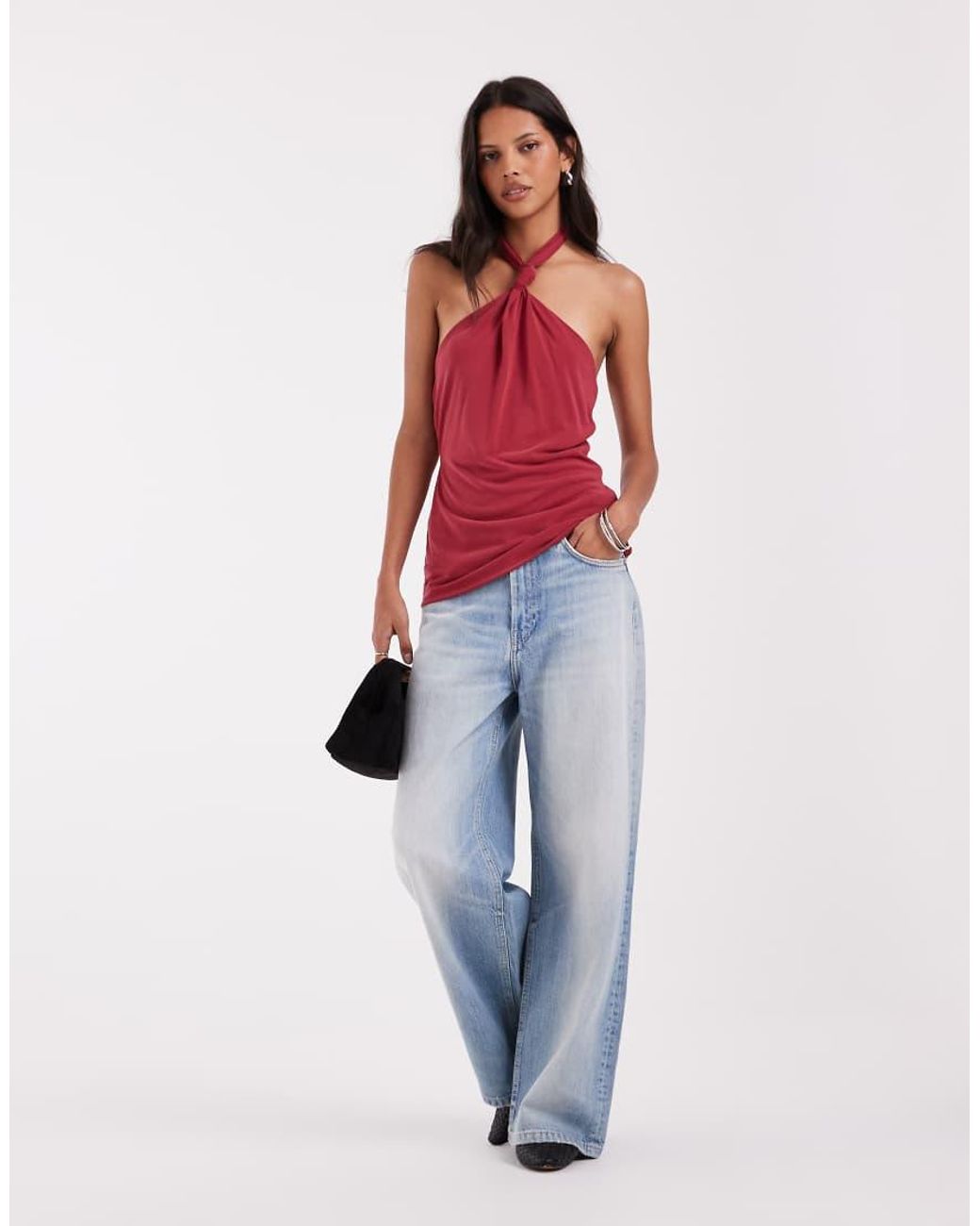 ASOS Red Modal Halter Knot Detail Top