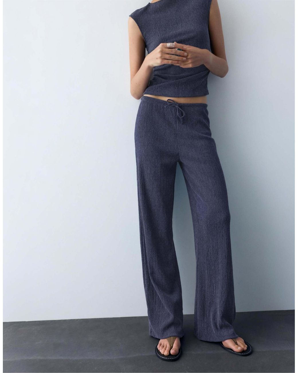 Pantalon ample en crêpe Pull&Bear en coloris Blue