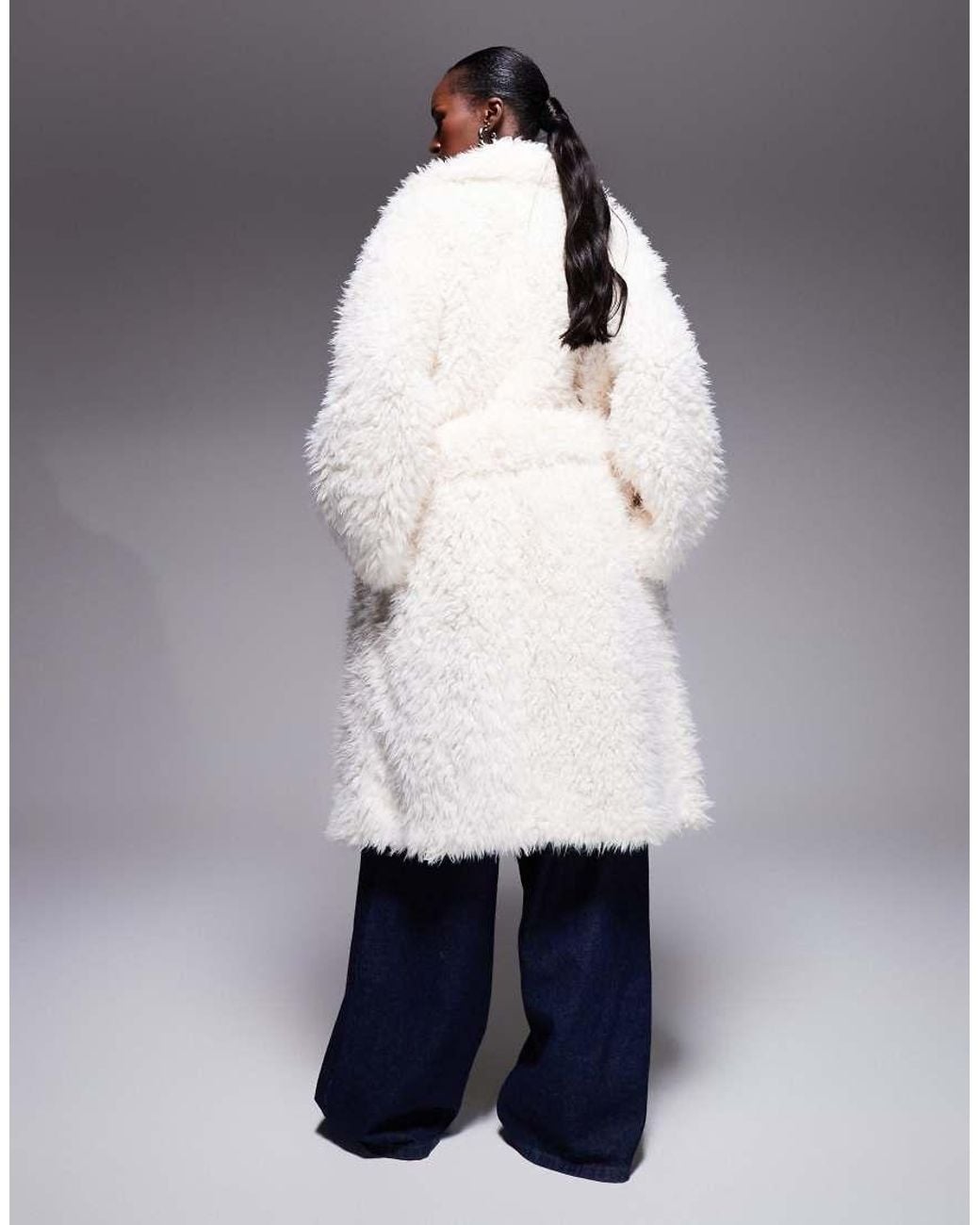 Aria Cove Blue Oversized Plush Teddy Longline Belted Coat