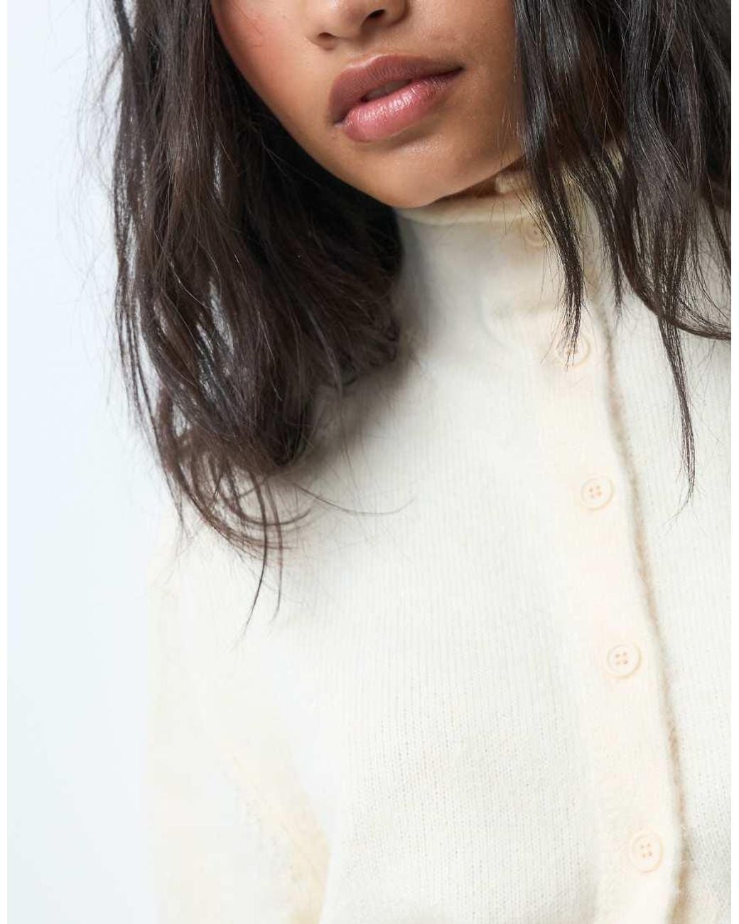 ASOS White Funnel Neck Concealed Placket Relaxed Cardigan