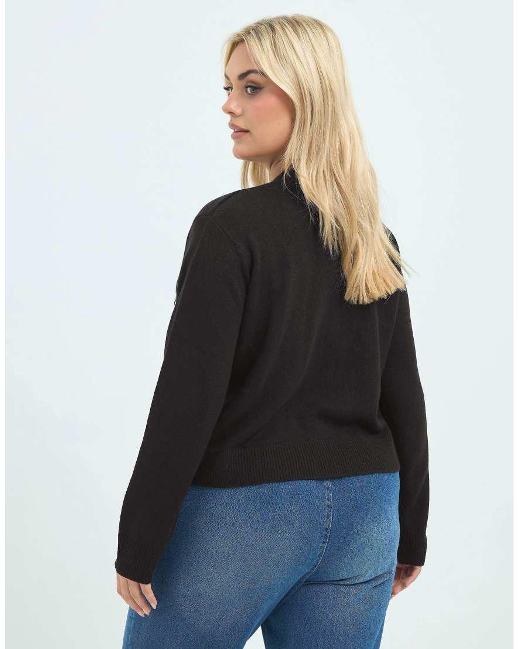 Yours Clothing Black Sequin Ghost Knitted Cardigan