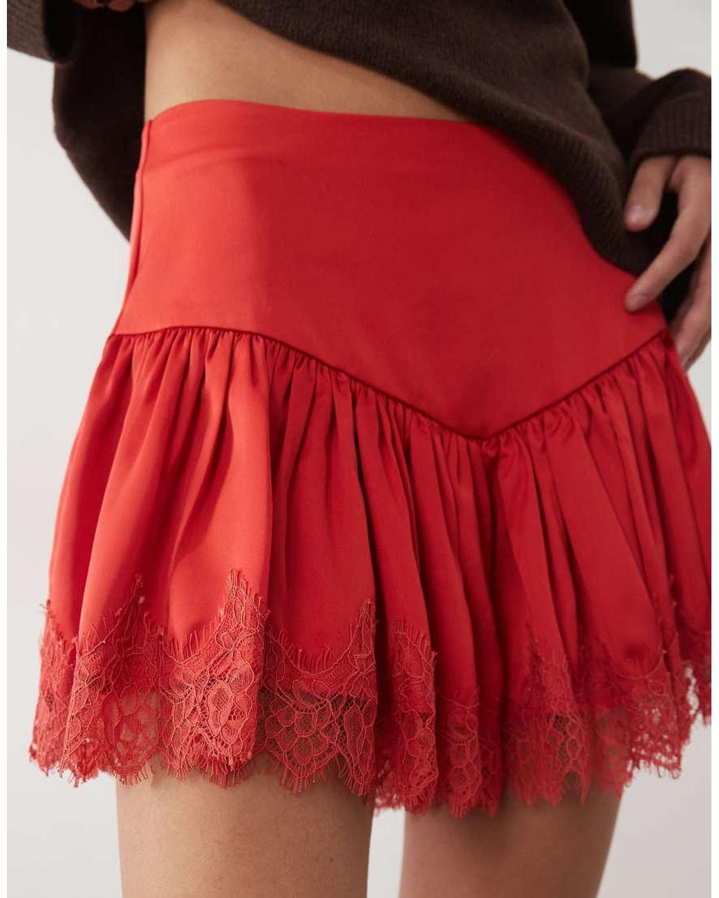 ASOS Red Lace Trim Detail Floaty Short