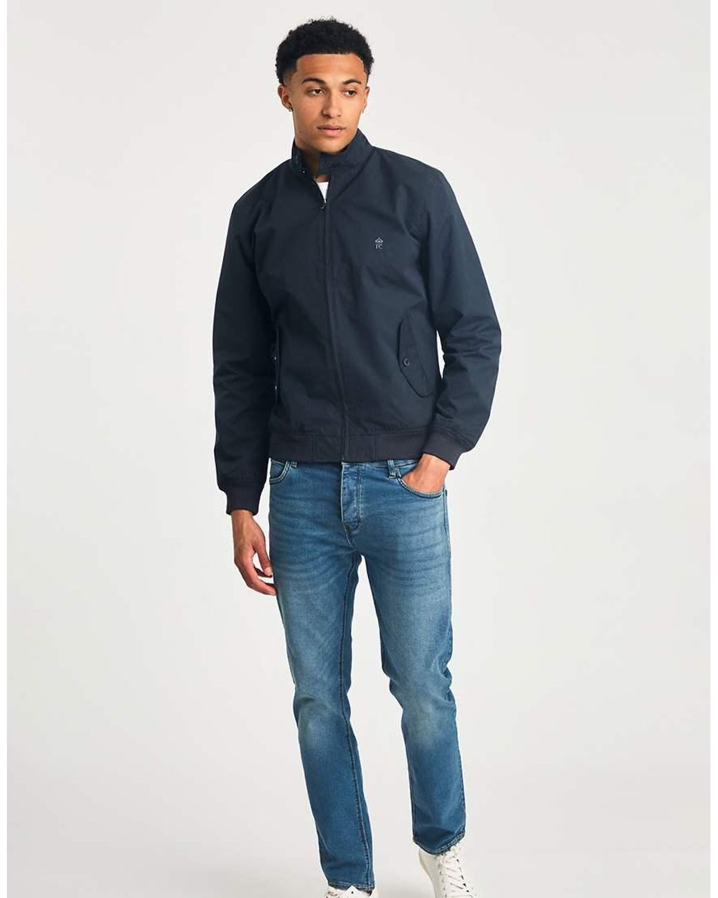 French Connection Blue Funnel Neck Harrington Jacket for men