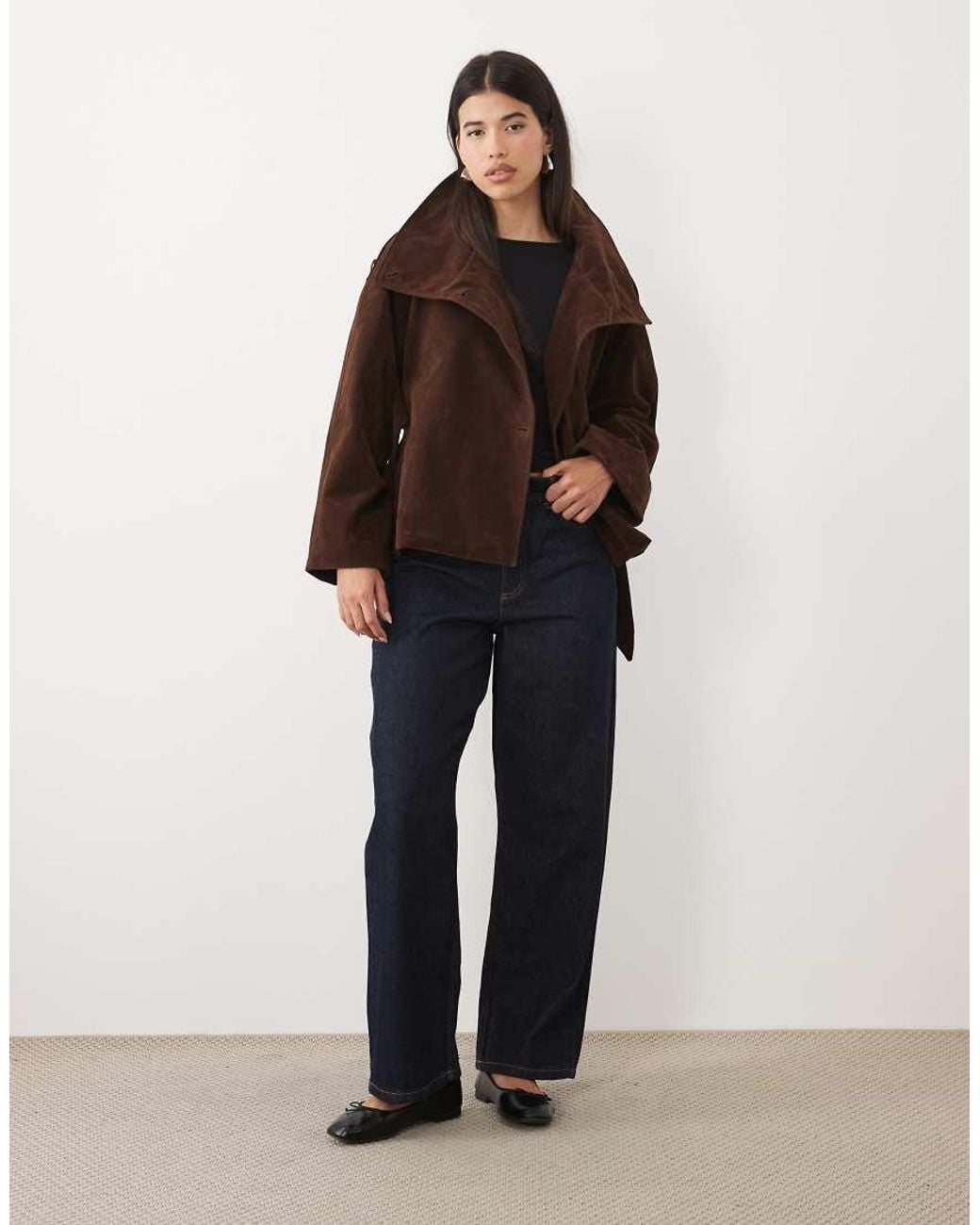 Gina Tricot Brown Faux Suede Funnel Neck Short Trench