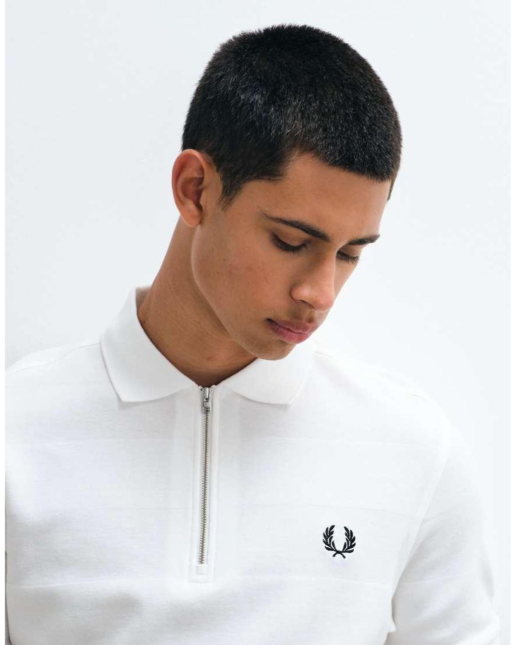 Fred Perry White Textured Stripe Pique Polo Shirt for men