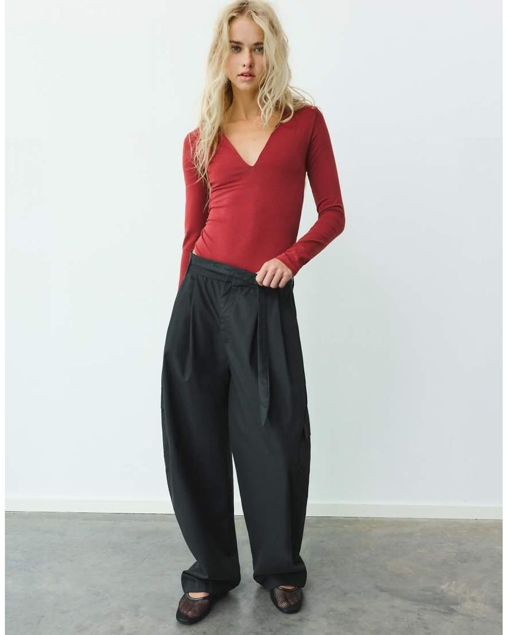 Pull&Bear Red V-Neck Bodysuit