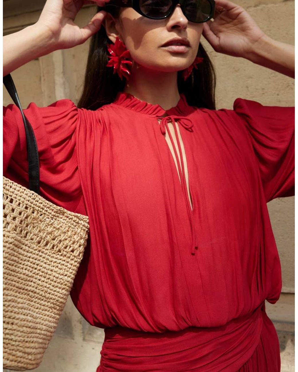 NA-KD Red Short Sleeve Tie Waist Mini Dress