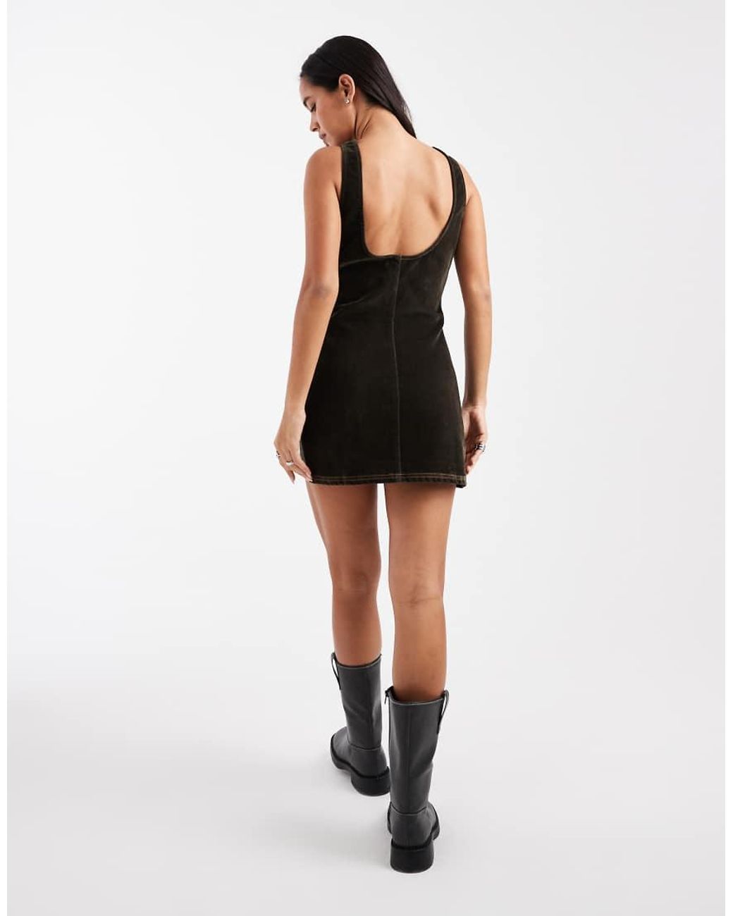 Collusion Black Flocked Denim Mini Dress With Studding