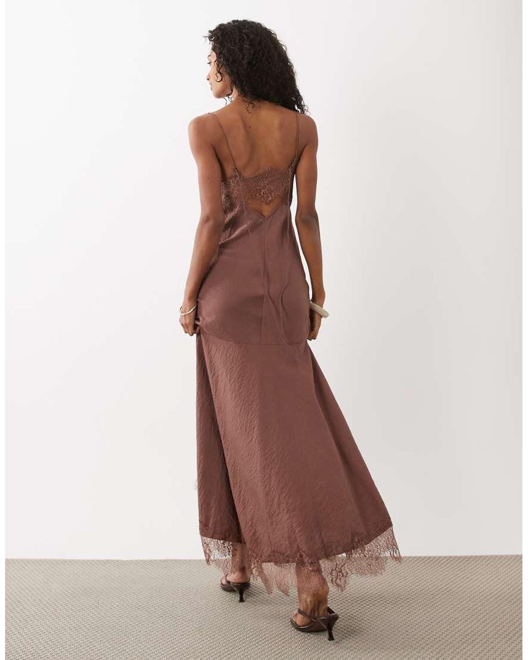 ASOS Brown Slip Cami Maxi Dress With Lace Insert