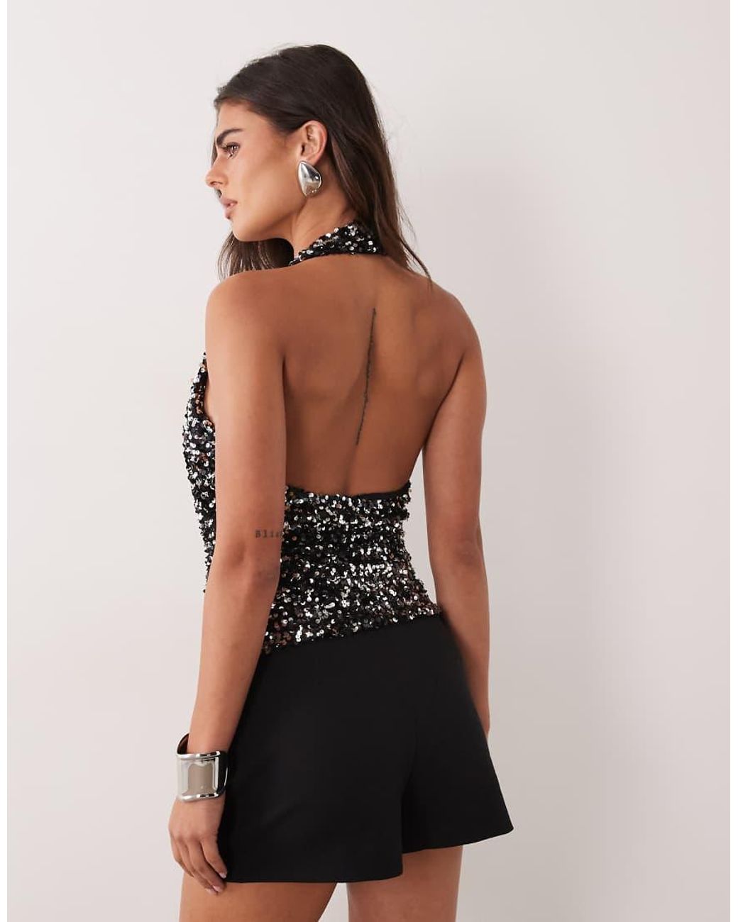 ASOS Brown Sequin Plunged Front Top