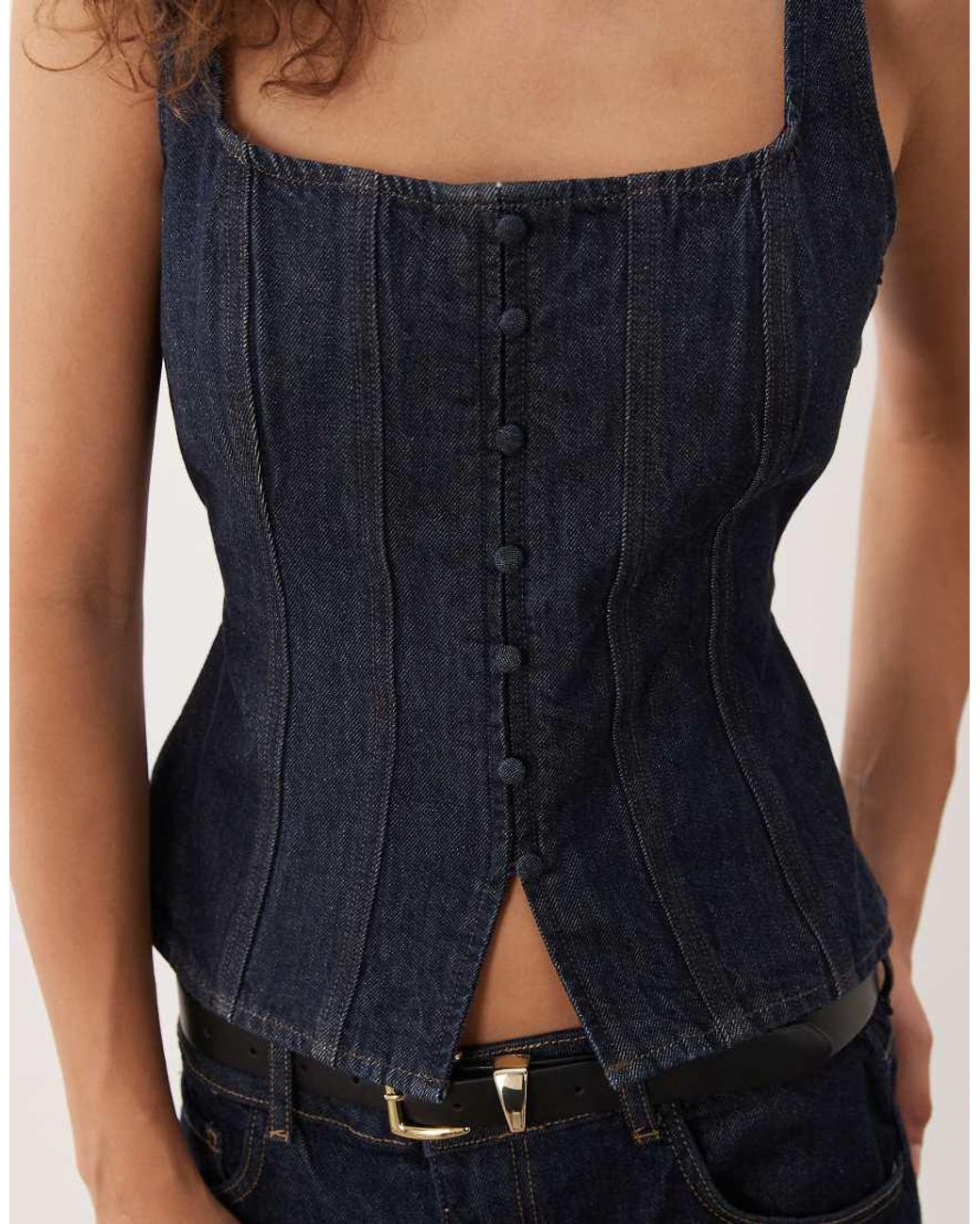 Abercrombie & Fitch Black Denim Sweetheart Neck Corset Top