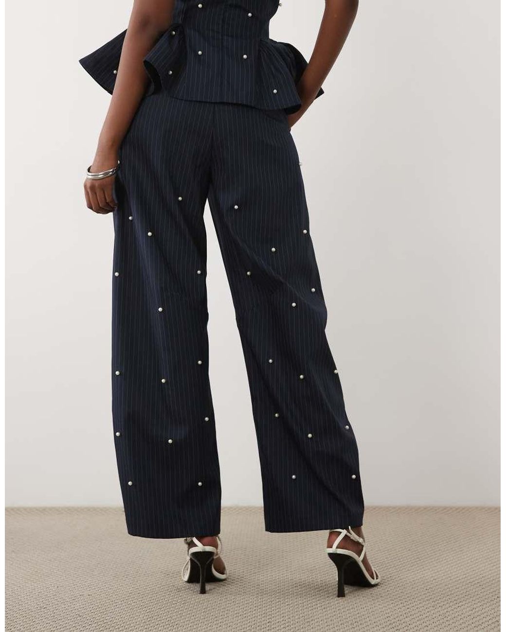 ASOS Blue Co-Ord Barrel Trouser With Pearls