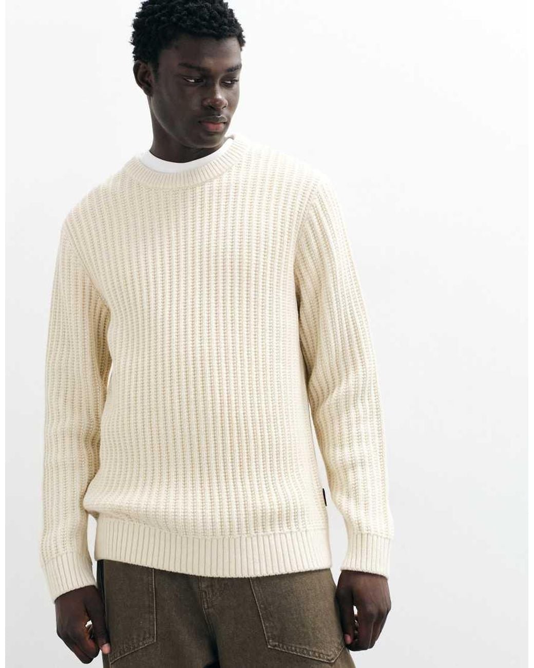 Jack & Jones Natural Ribbed Crew Neck Jumper for men