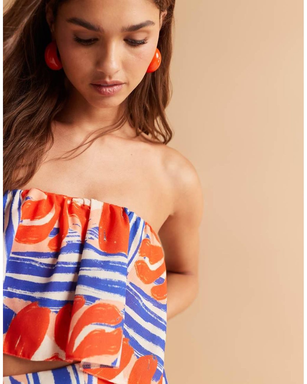 ASOS Orange Asymmetric Frill Bandeau Co-ord Top
