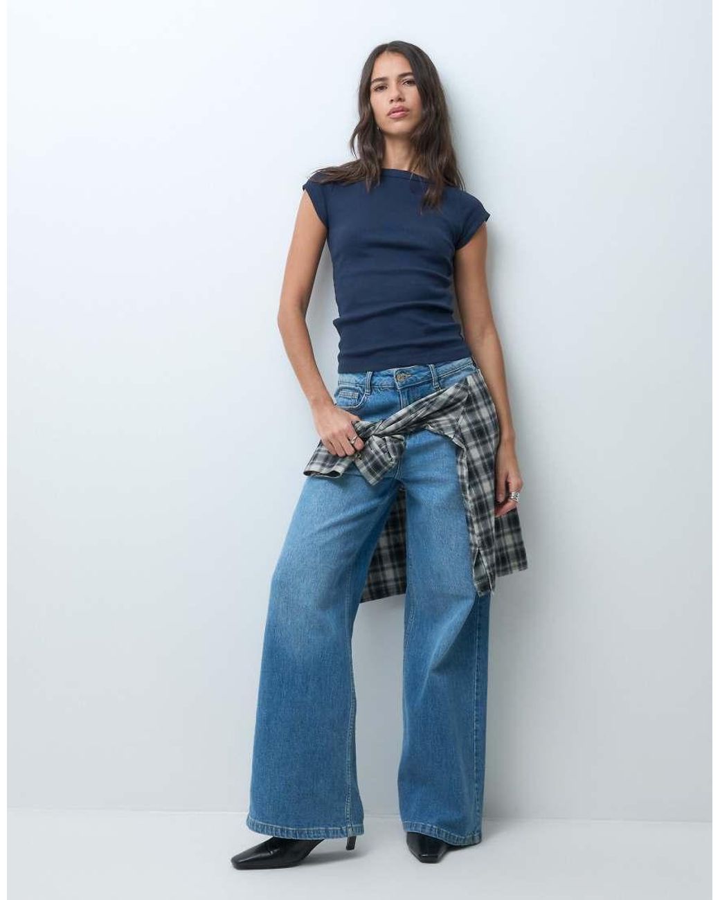 JJXX Blue Ribbed Boat Neck Tee