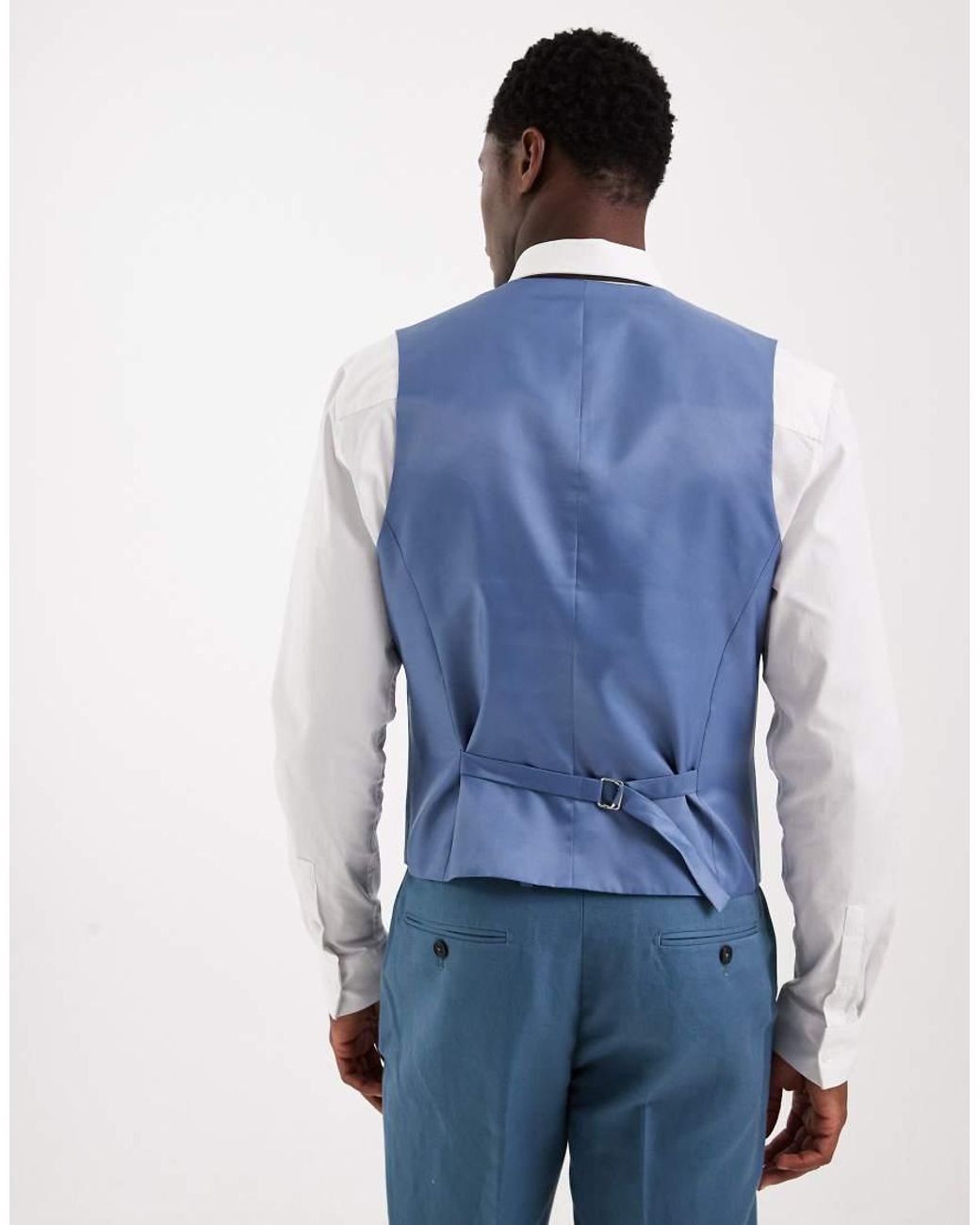 ASOS Blue Slim Linen-rich Suit Waistcoat for men