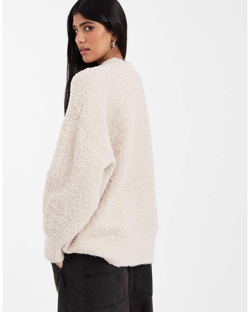 ASOS Natural Oversized Boucle Jumper With Curved Hem