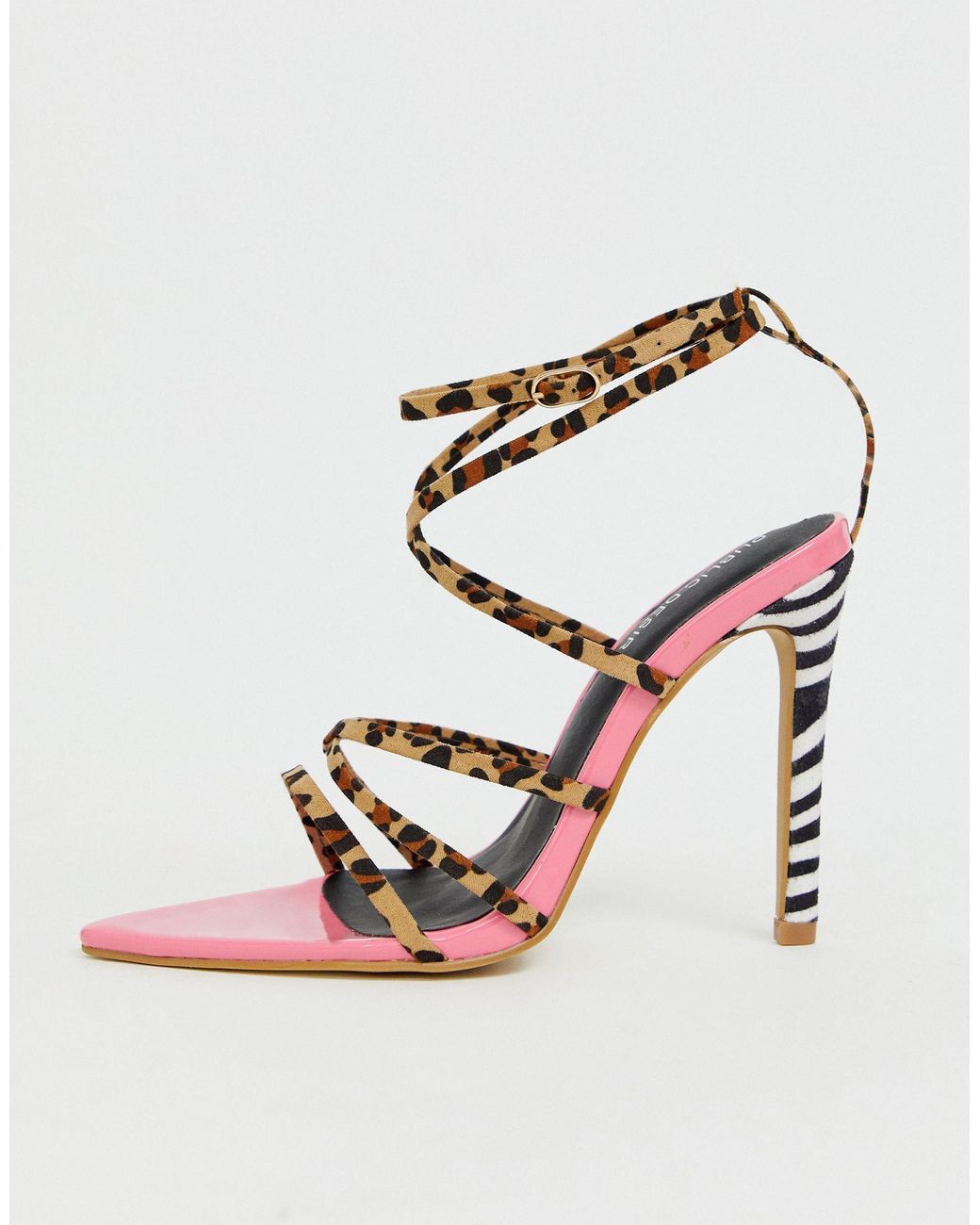 Public Desire Safari Mixed Animal Print Strappy Heeled Sandals in Pink |  Lyst