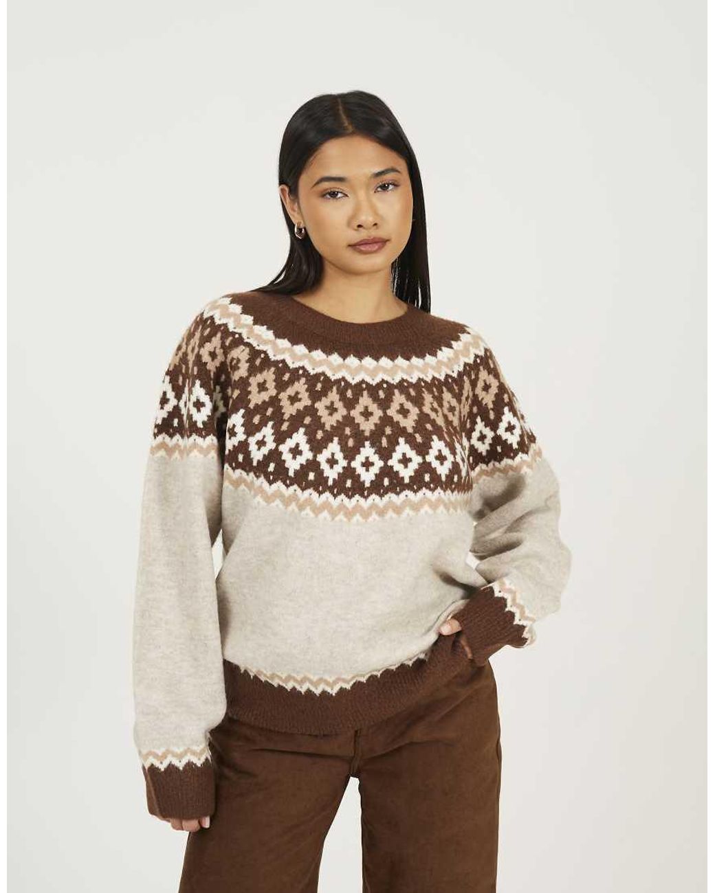 Brave Soul Natural Crew Neck Fairisle Christmas Jumper