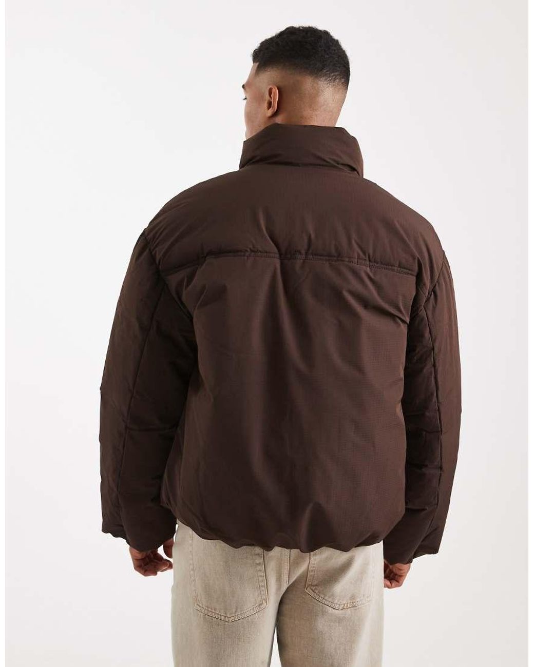 Only & Sons Brown Oversized Ripstock Puffer for men