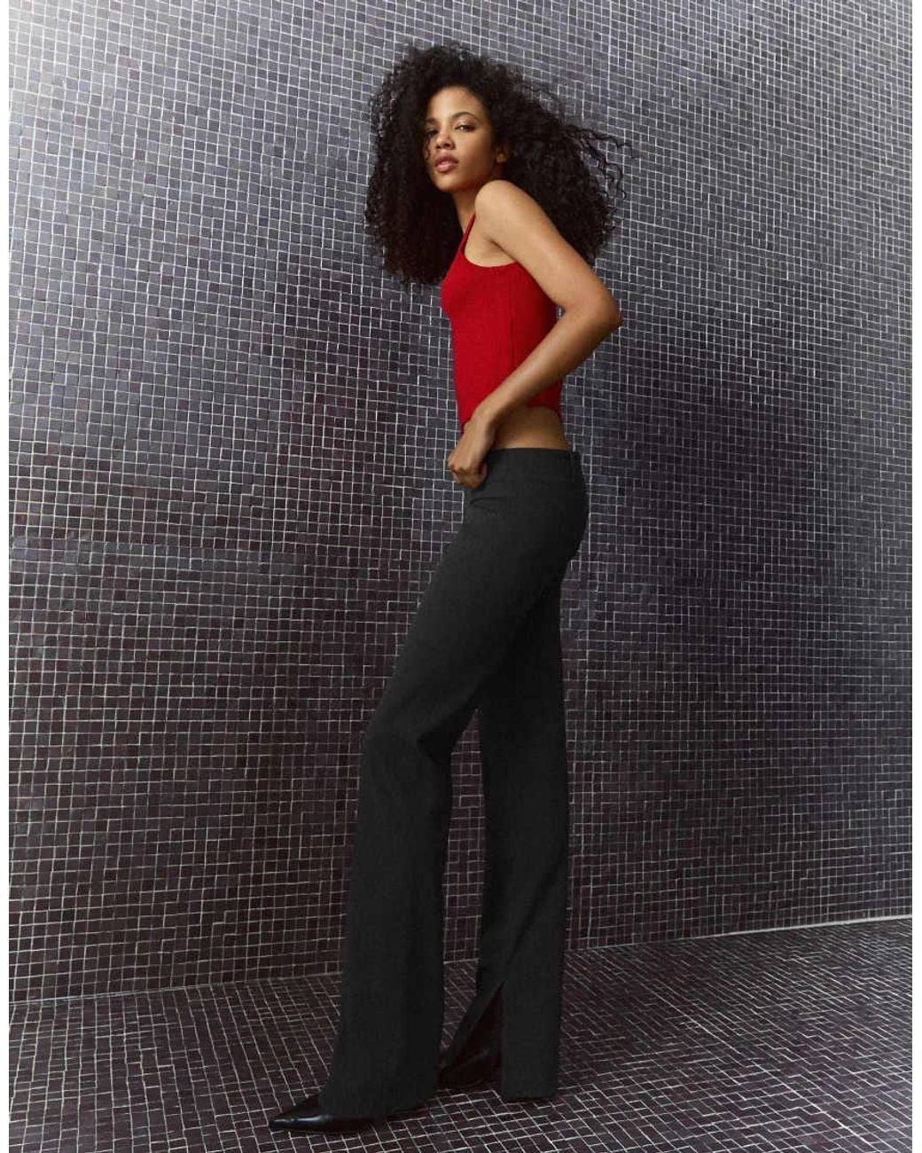 Bershka Gray Petite Slim Fit Low-rise Trousers
