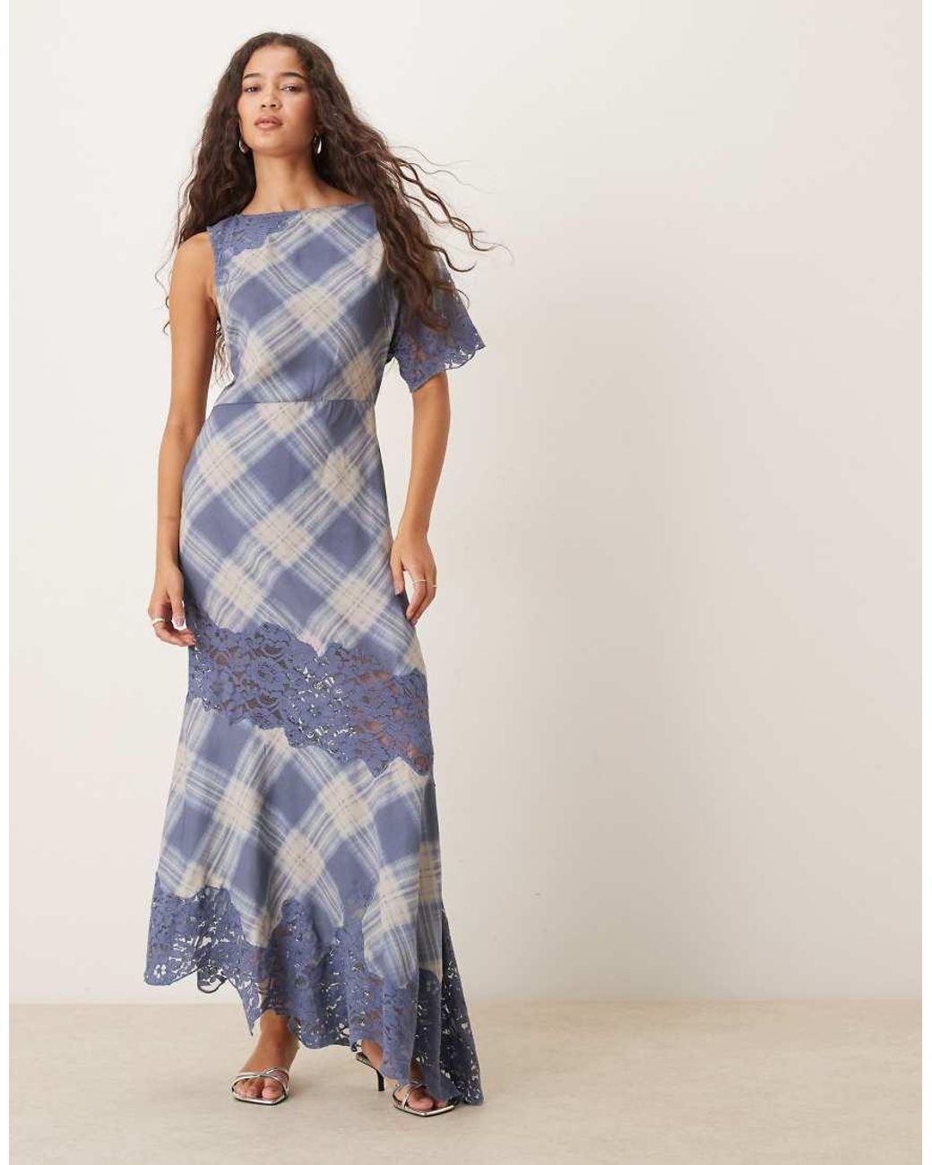 ASOS Blue Midi Dress With Lace Detail