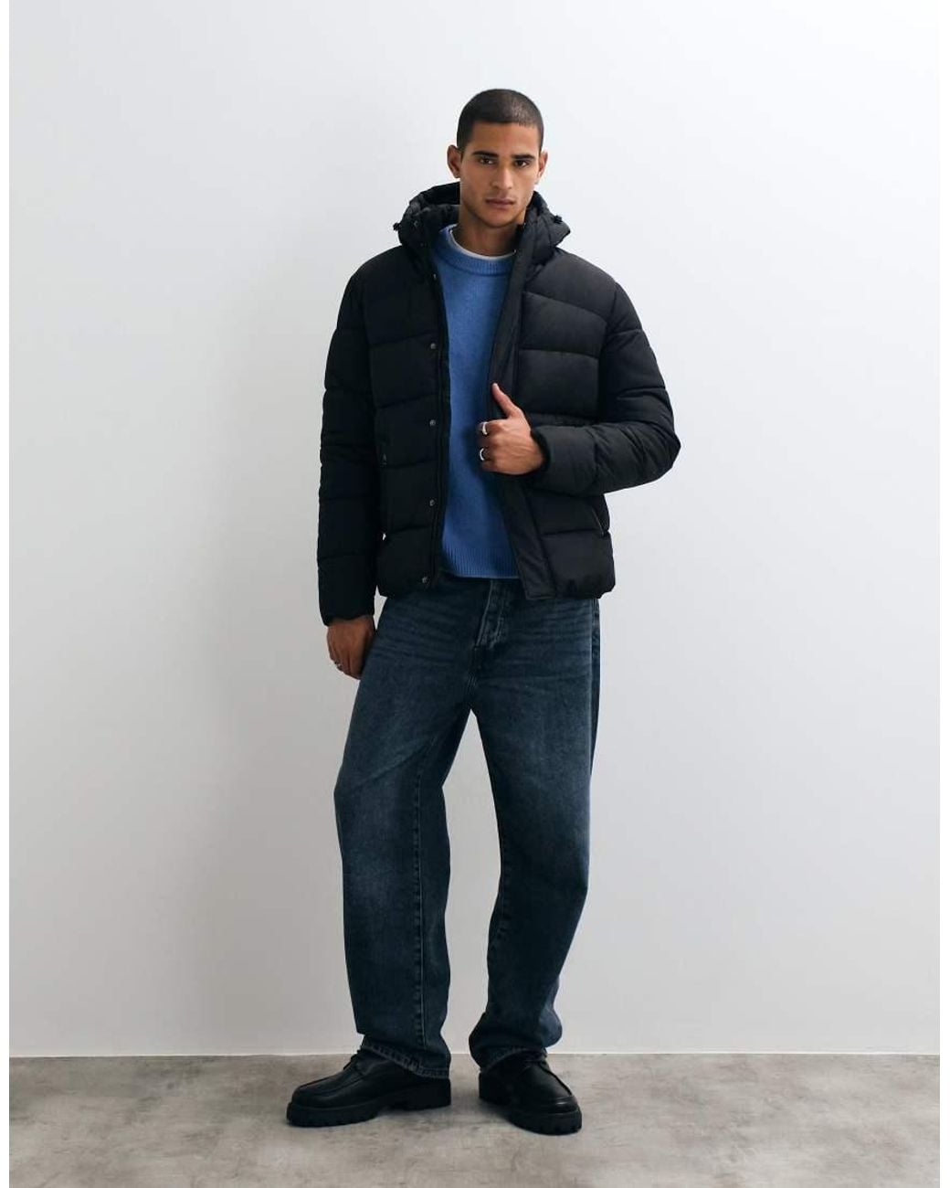 Threadbare Blue Showerproof Hooded Puffer Jacket for men