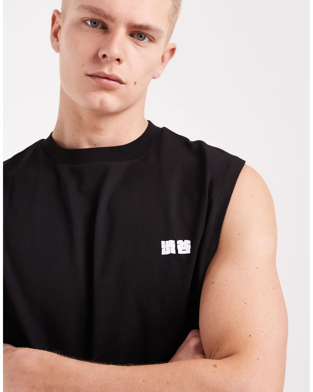 ASOS Black Oversized Tank With Kyoto Bubble Text Print for men