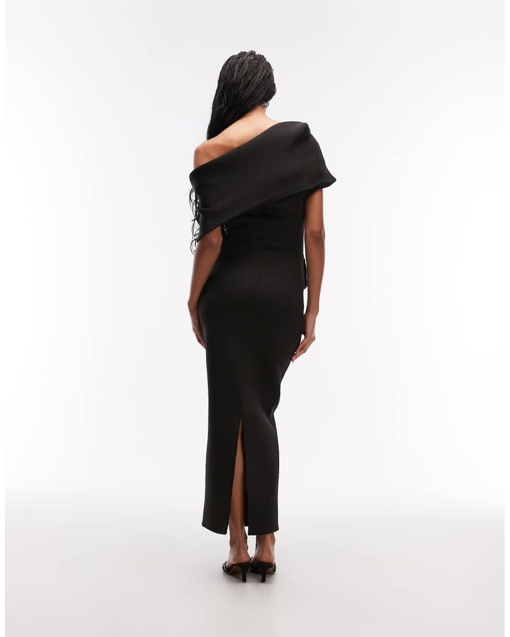 ASOS Black exaggerated Bardot Midi Dress