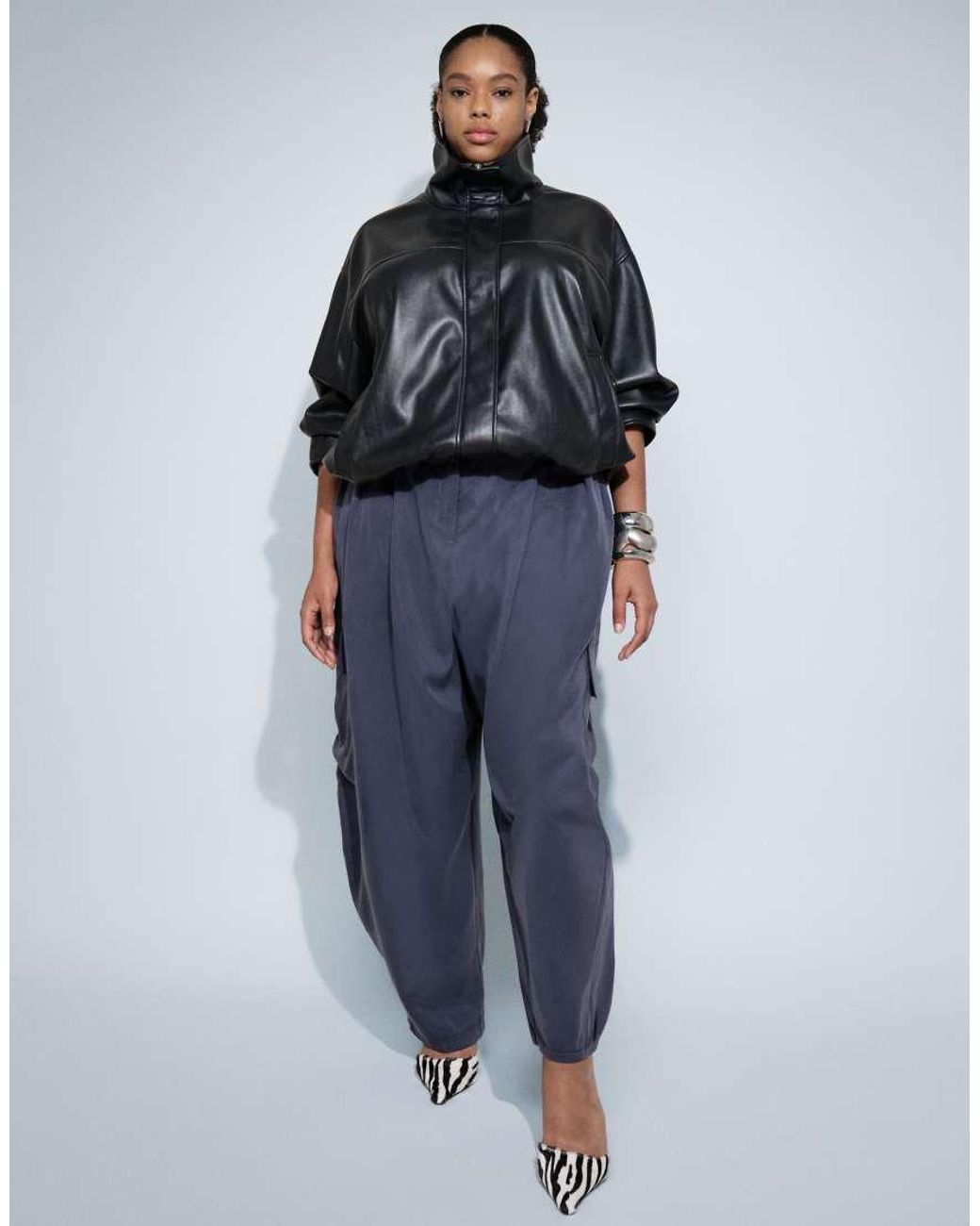 ASOS Black Asos Design Curve Clean Leather Look Funnel Bomber Jacket