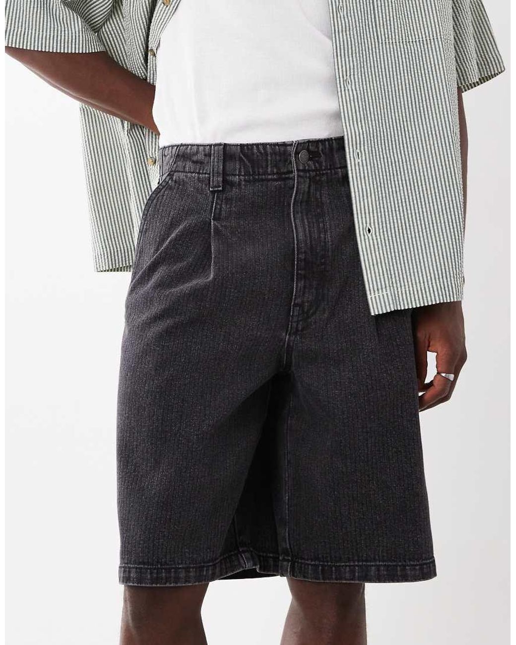 ASOS Black Loose Denim Stripe Jorts for men