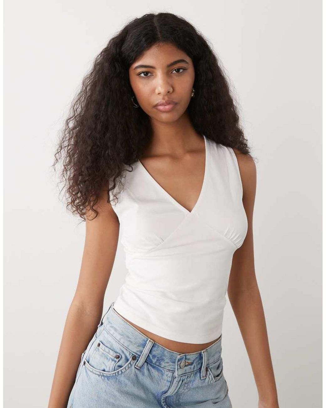 Reclaimed Vintage White V-neck Ruched Bust Cami