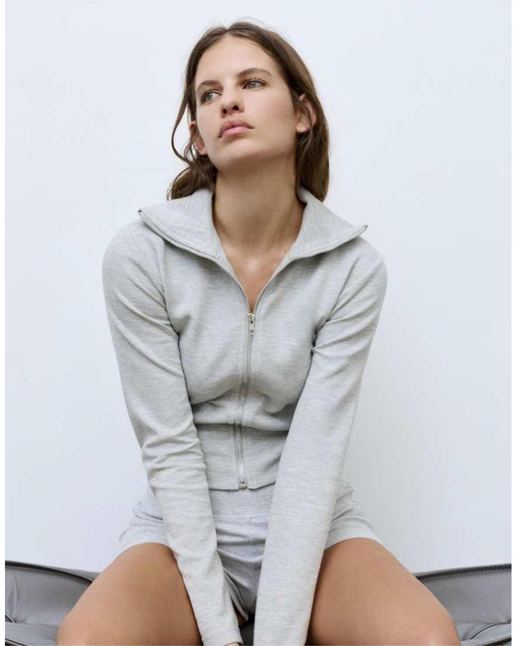 Pull&Bear Gray High Neck Interlock Jacket