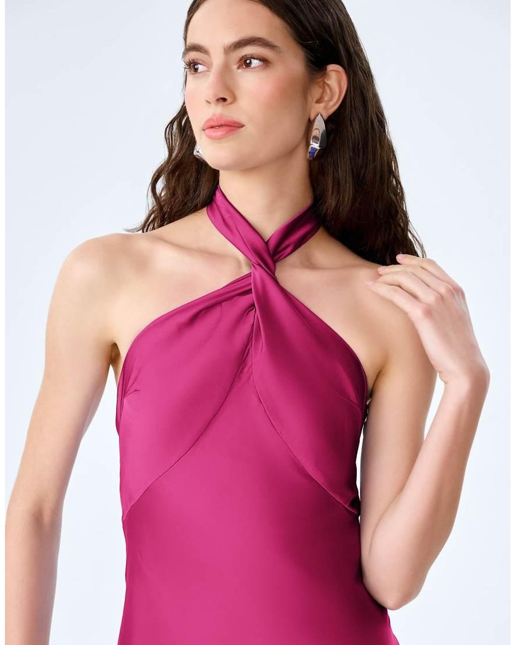 OMNES Pink Dresses Arles Halterneck Satin Maxi Dress