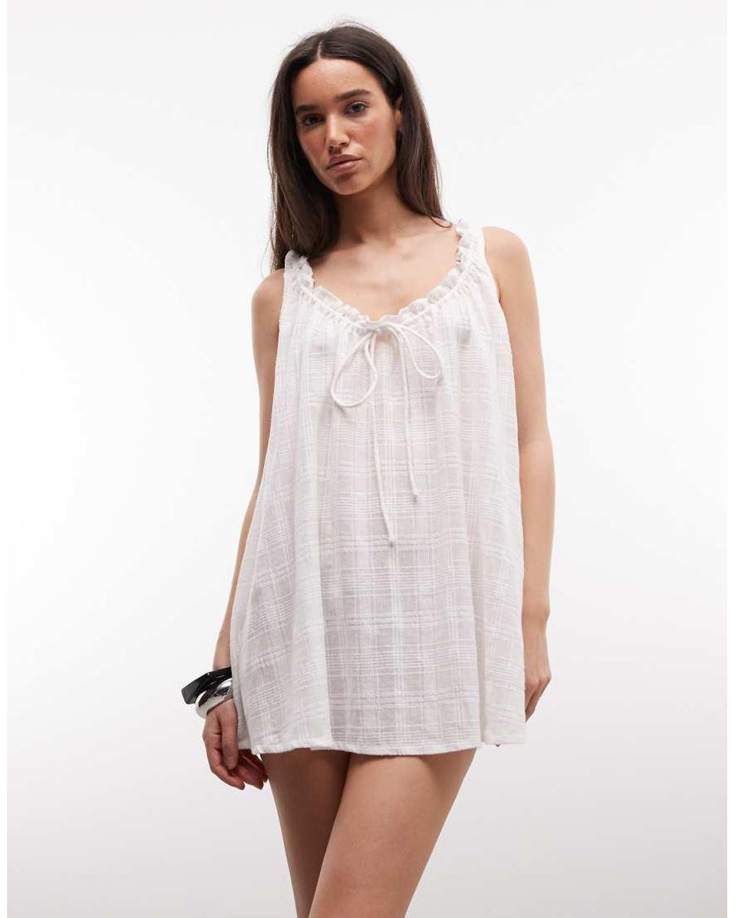 Collusion White Check Swing Beach Dress