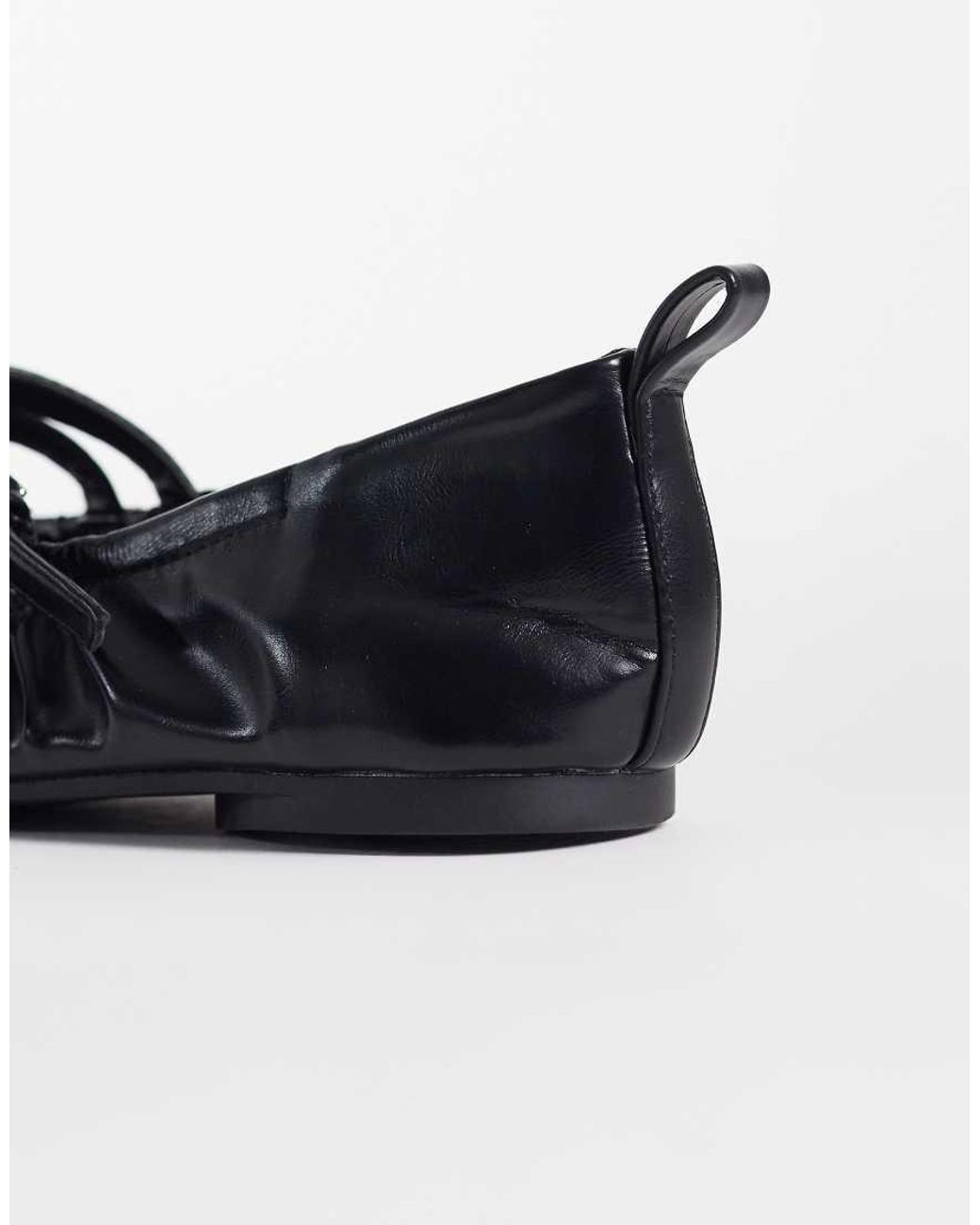 London Rebel Black Mia Strappy Ruched Ballet Flats
