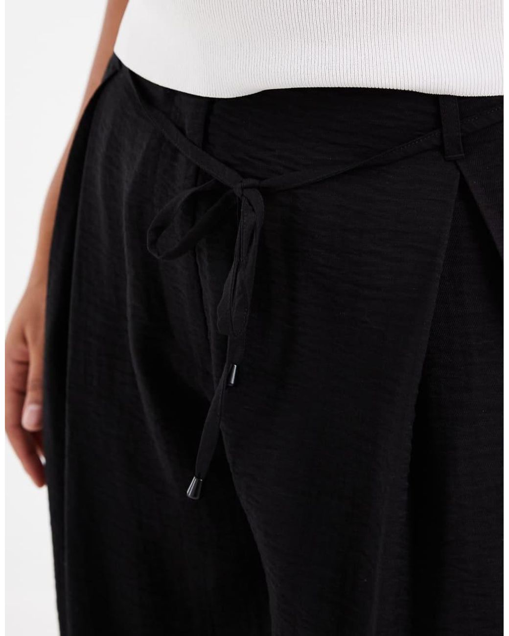 ASOS Black Asos Design Curve Textured Wide Leg Trousers With Tie Waist