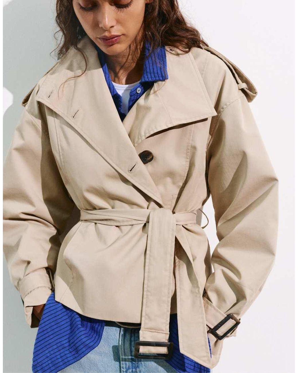 Pull&Bear Natural Short Belted Trench Coat