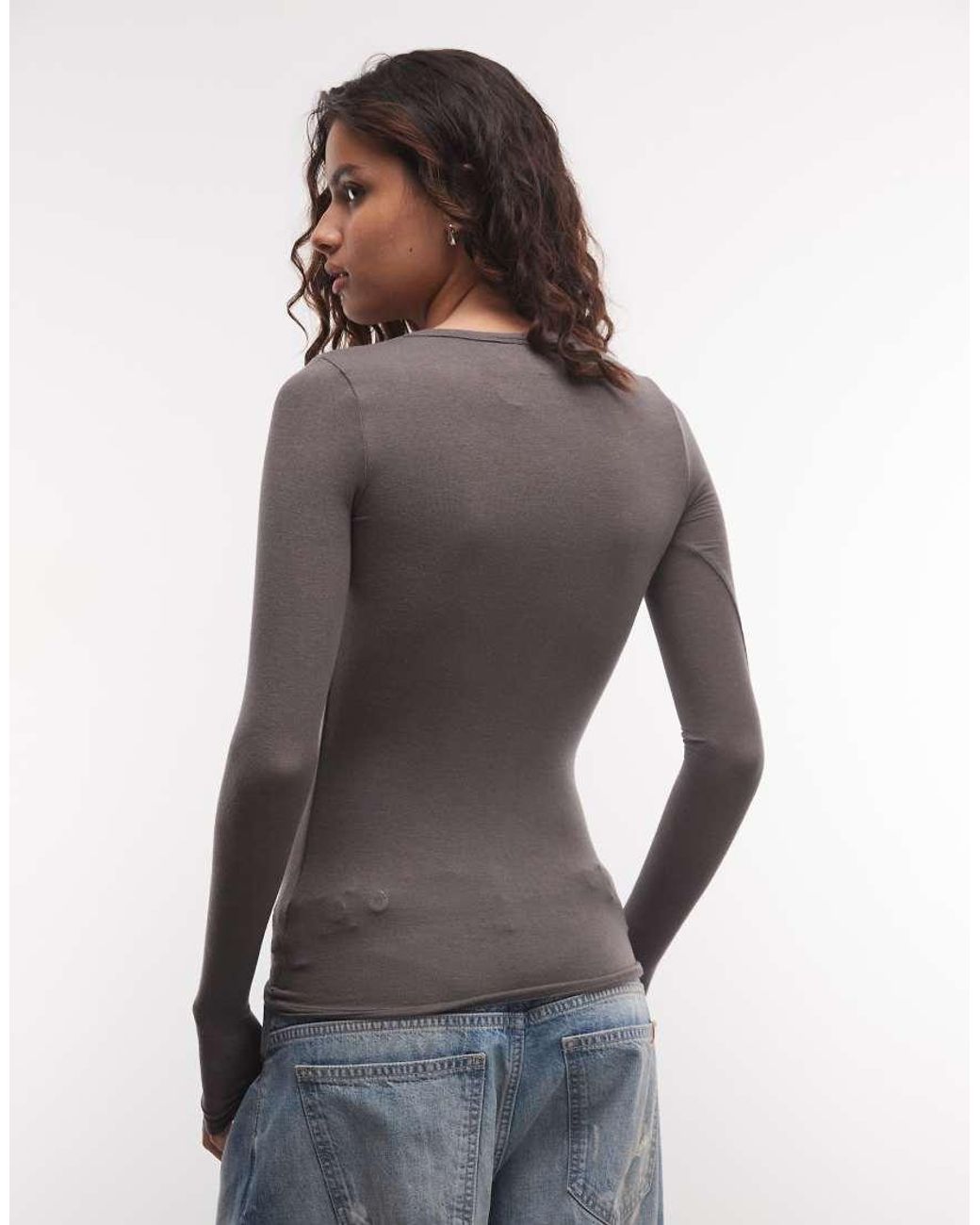 Weekday Brown Soft Semi Sheer Long Sleeve T-shirt