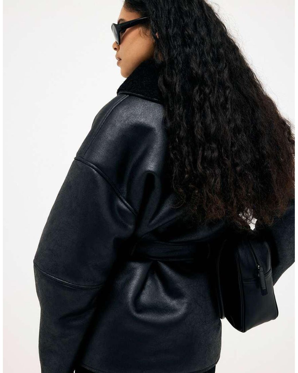 NA-KD Black Oversized Belted Bonded Jacket