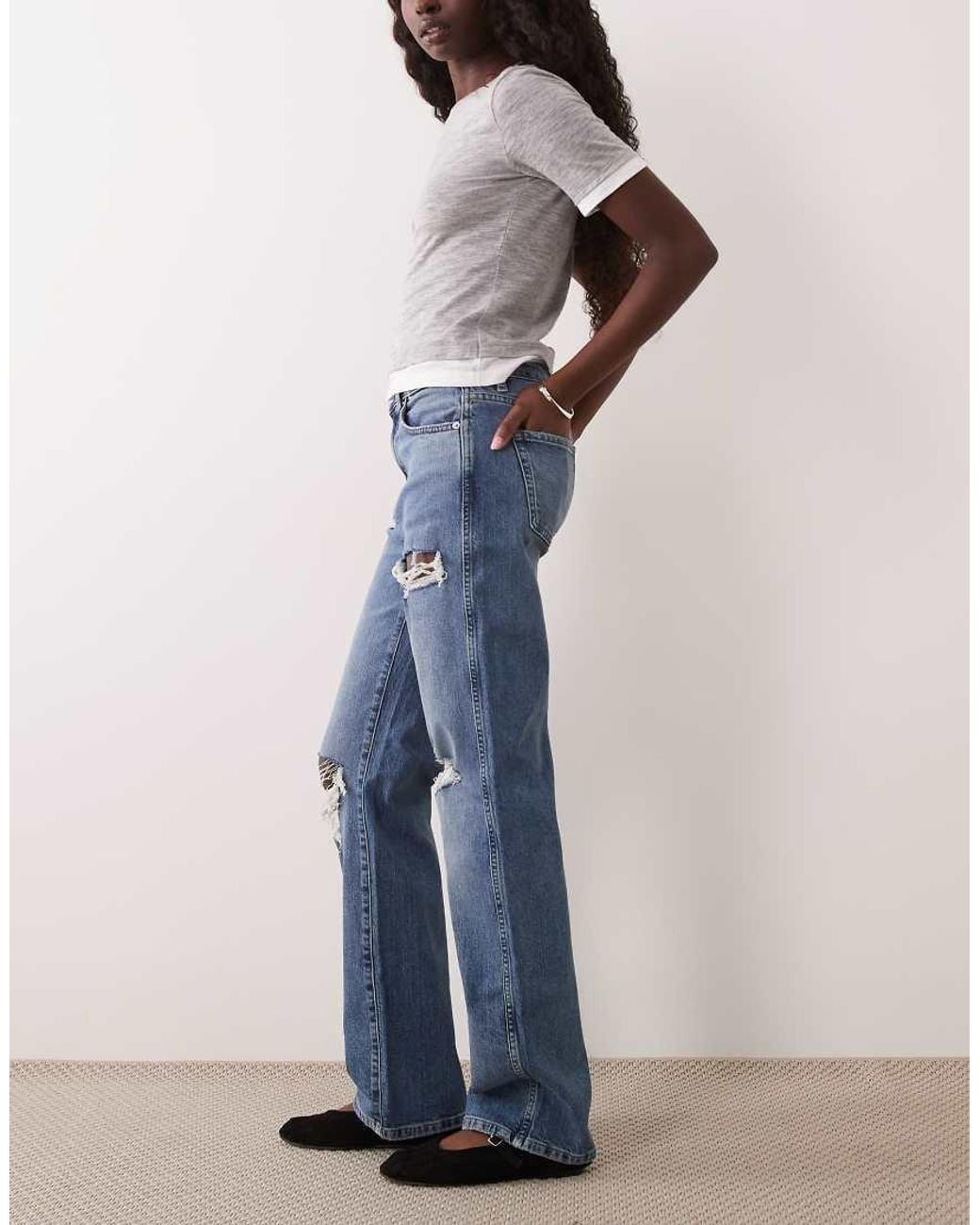 ASOS Blue Comfort Stretch Straight Leg Jeans With Rips