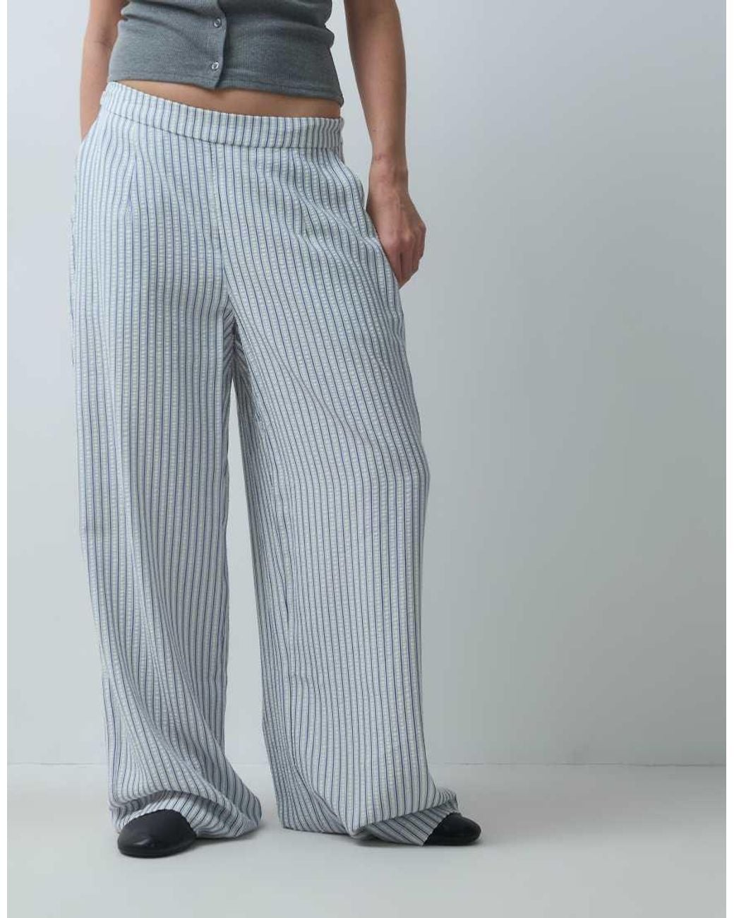 Vero Moda Blue Textured Wide Leg Trouser Set