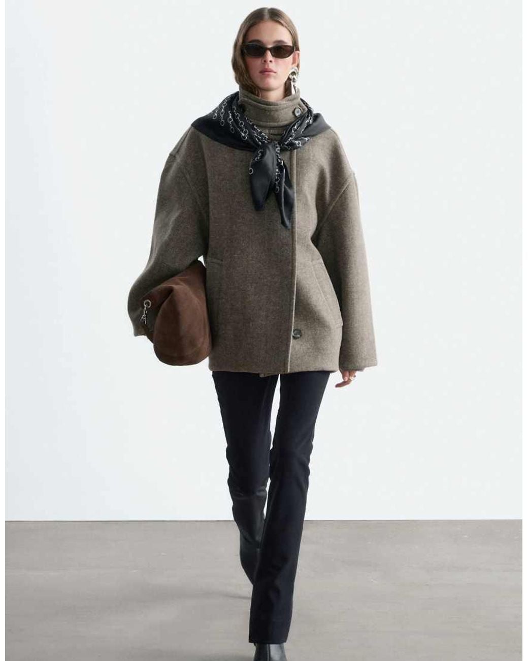 & Other Stories Gray Wool Blend Short Funnel Neck Jacket